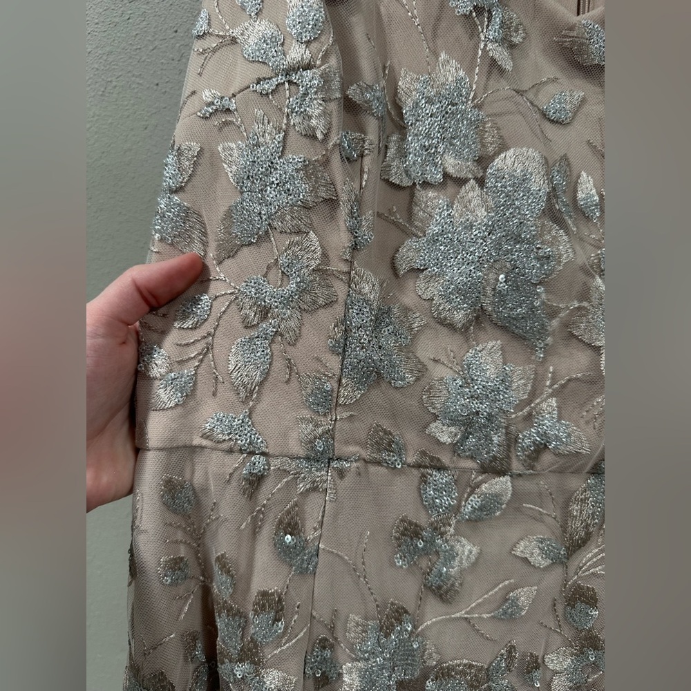Embroidered Sequin Flower V Neck Tulle Gown - Picture 7 of 11